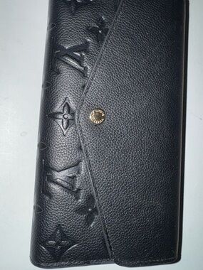 Louis Vuitton Black Leather Snap Closure Wallet with Gold Stamp